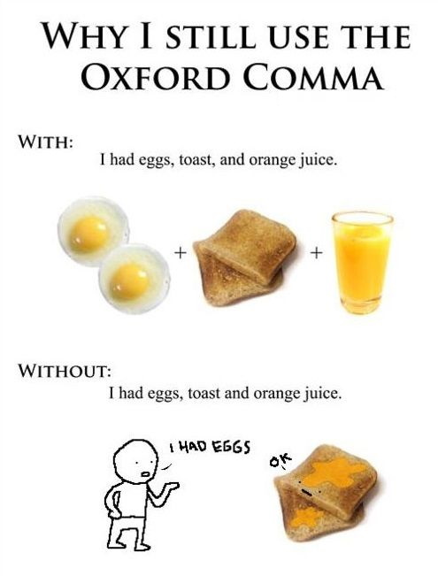 Oxford comma example orange juice