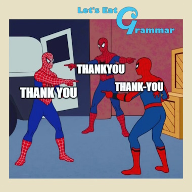 The difference between Thank you, thankyou, and thank-you